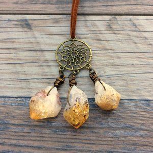 Citrine rear view mirror crystal car charm, healing jewelry, necklace